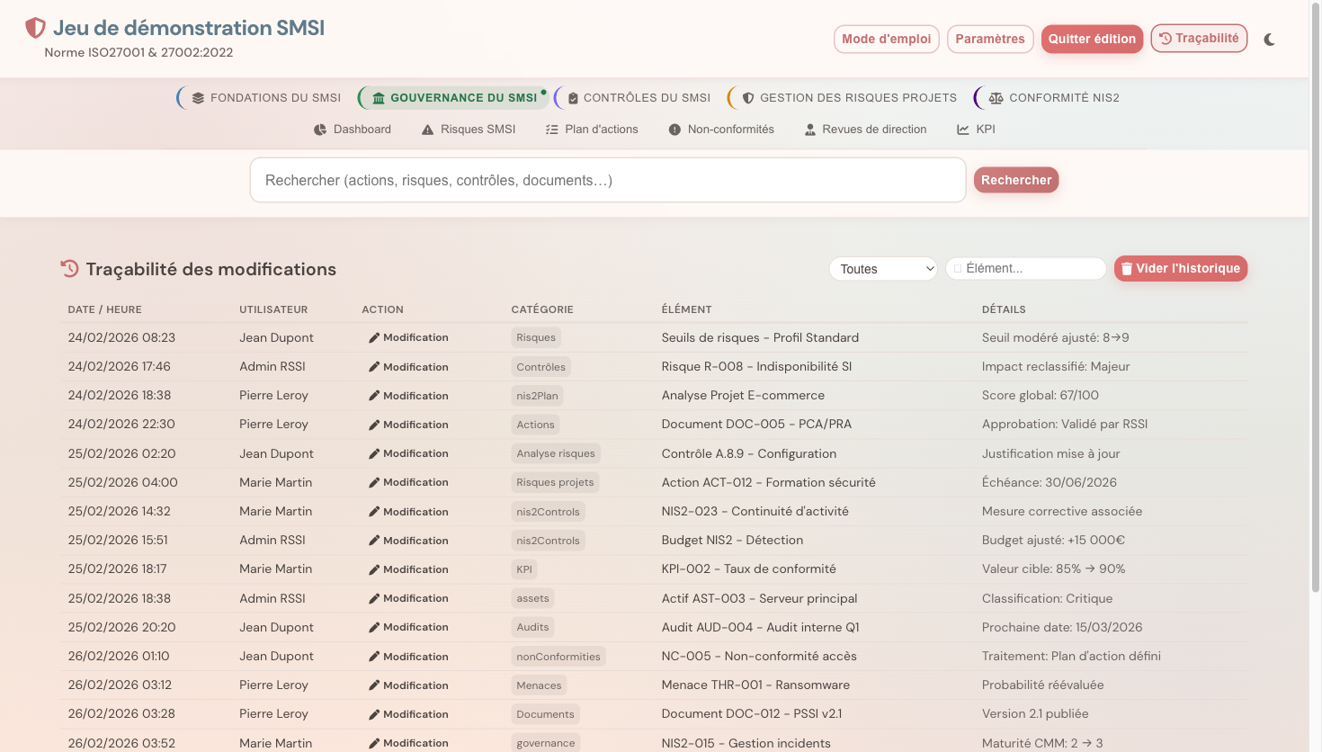 Journal de traçabilité